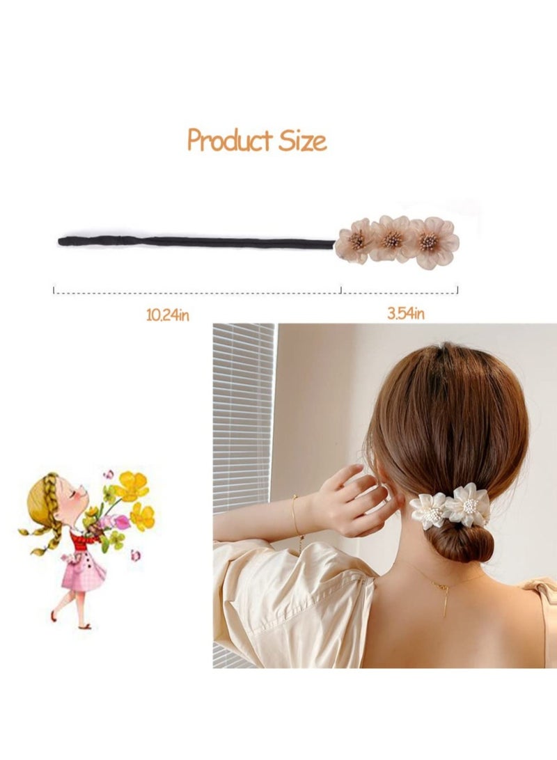 SOLARAE Hair Bun Maker, 4 Pieces Flowers Deft Bun Maker, Magic Donut Hair Bun Maker, French Hairstyle Twist Bun Hair Accessories for Girls Hair - Image 2
