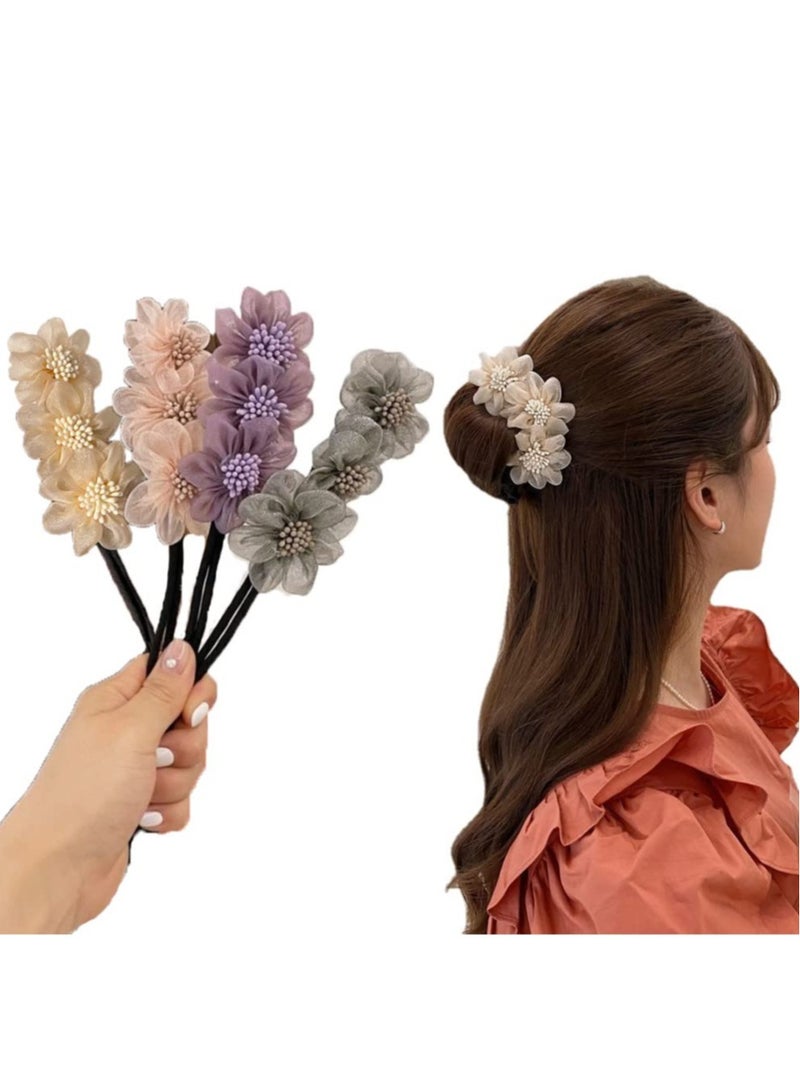 SOLARAE Hair Bun Maker, 4 Pieces Flowers Deft Bun Maker, Magic Donut Hair Bun Maker, French Hairstyle Twist Bun Hair Accessories for Girls Hair - Image 1