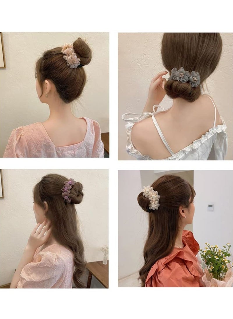SOLARAE Hair Bun Maker, 4 Pieces Flowers Deft Bun Maker, Magic Donut Hair Bun Maker, French Hairstyle Twist Bun Hair Accessories for Girls Hair - Image 4