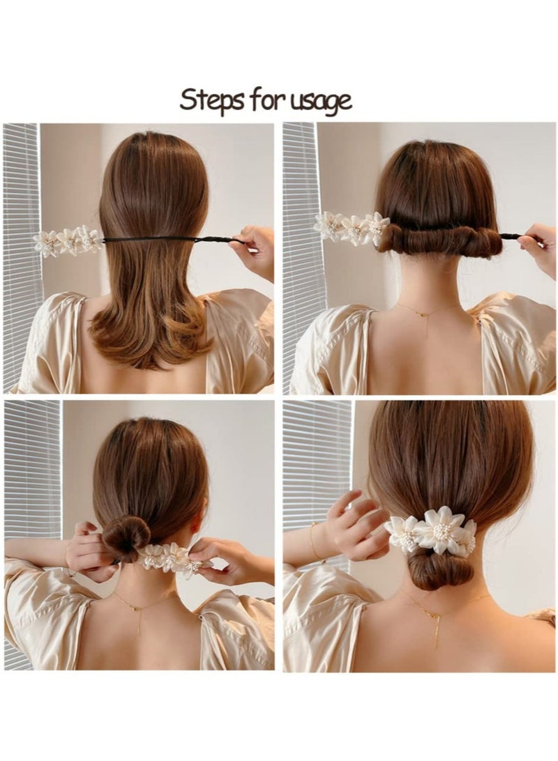 SOLARAE Hair Bun Maker, 4 Pieces Flowers Deft Bun Maker, Magic Donut Hair Bun Maker, French Hairstyle Twist Bun Hair Accessories for Girls Hair - Image 3