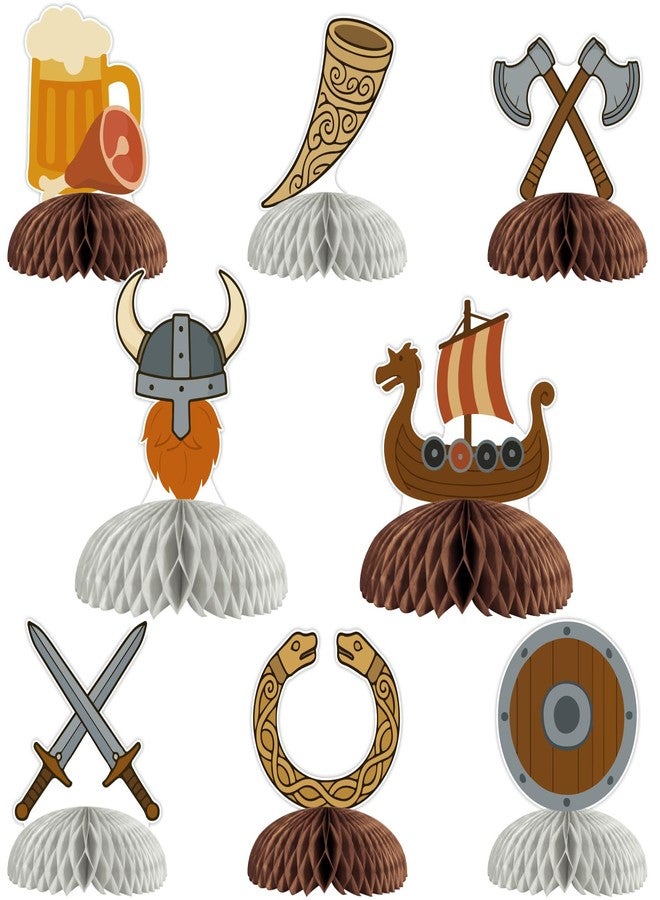 Cheerupp 8 Pcs Nordic Viking Helmet Ship Honeycomb Centerpieces Decorations, Barbarian Pirate Table Toppers Decor, Northern Europe Pirate 3D Table Signs for Baby Shower Birthday Party Supplies - Image 1