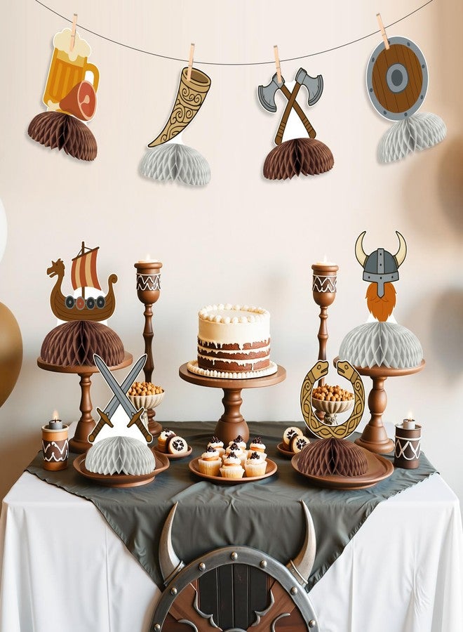 Cheerupp 8 Pcs Nordic Viking Helmet Ship Honeycomb Centerpieces Decorations, Barbarian Pirate Table Toppers Decor, Northern Europe Pirate 3D Table Signs for Baby Shower Birthday Party Supplies - Image 3