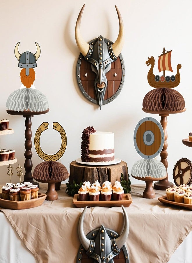 Cheerupp 8 Pcs Nordic Viking Helmet Ship Honeycomb Centerpieces Decorations, Barbarian Pirate Table Toppers Decor, Northern Europe Pirate 3D Table Signs for Baby Shower Birthday Party Supplies - Image 4