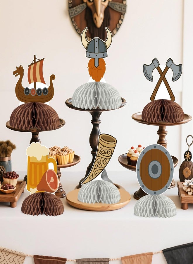 Cheerupp 8 Pcs Nordic Viking Helmet Ship Honeycomb Centerpieces Decorations, Barbarian Pirate Table Toppers Decor, Northern Europe Pirate 3D Table Signs for Baby Shower Birthday Party Supplies - Image 2