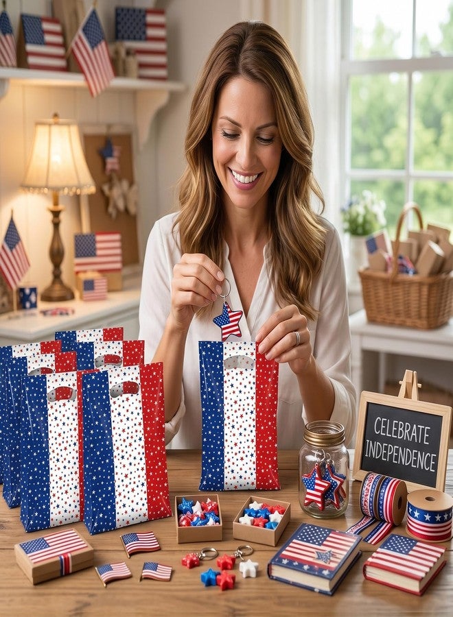 Merriva 50 Pack American Flag Party Favor Bags, Patriotic Red White Blue Stars Candy Goodie Treat Gift Bags with Handle for 4th of July, Independence Day, Memorial Day, BBQ, Picnic, Summer, Birthday Supplies - Image 4