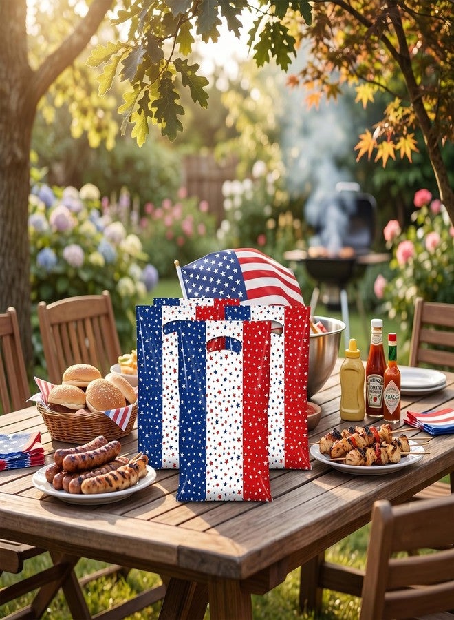 Merriva 50 Pack American Flag Party Favor Bags, Patriotic Red White Blue Stars Candy Goodie Treat Gift Bags with Handle for 4th of July, Independence Day, Memorial Day, BBQ, Picnic, Summer, Birthday Supplies - Image 5