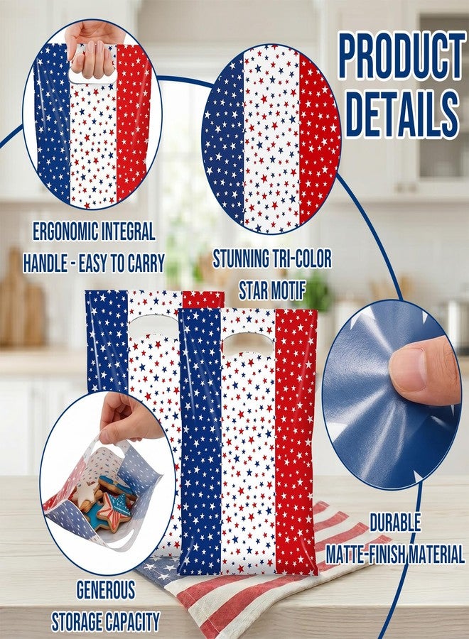 Merriva 50 Pack American Flag Party Favor Bags, Patriotic Red White Blue Stars Candy Goodie Treat Gift Bags with Handle for 4th of July, Independence Day, Memorial Day, BBQ, Picnic, Summer, Birthday Supplies - Image 3