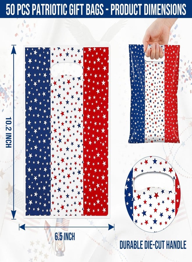 Merriva 50 Pack American Flag Party Favor Bags, Patriotic Red White Blue Stars Candy Goodie Treat Gift Bags with Handle for 4th of July, Independence Day, Memorial Day, BBQ, Picnic, Summer, Birthday Supplies - Image 2