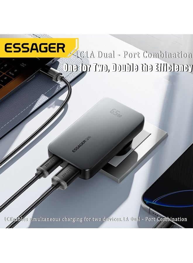 ESSAGER 65W Charger Type C 1C1A Wall Adapter,  Fast 2-Port Travel Charger Slim Design, GaN Charger, with US/UK Plugs Compatible  With iPhone 16 15 Pro Max Galaxy S24 23 Ultra Z Flip 6 5 Macbook Air iPad Pro Mini Xiaomi Vivo Grey - Image 5