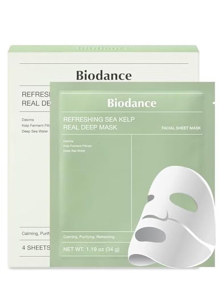 Refreshing Sea kelp Real Deep Mask, Overnight Hydrogel Mask, Calming, Oil & Sebum Control, Blemish Care 1.19oz(34g) x 4ea