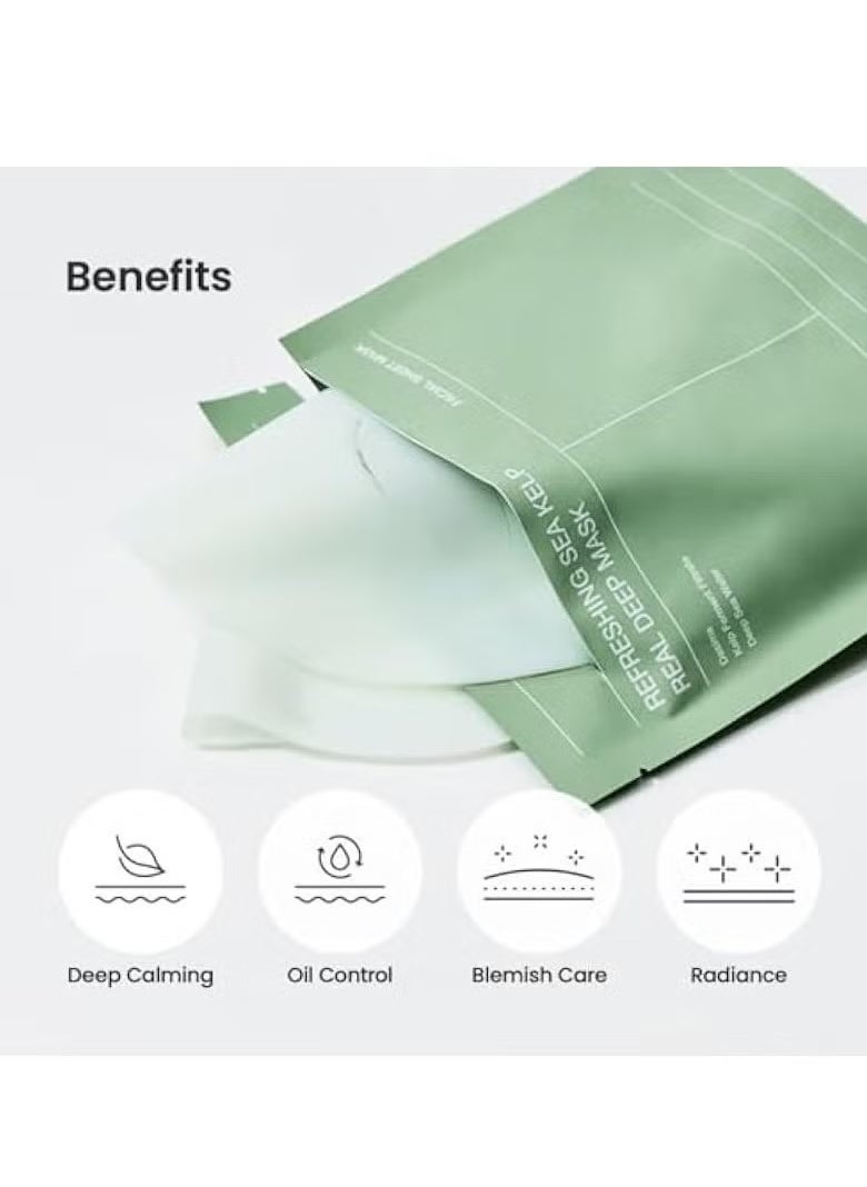 Refreshing Sea kelp Real Deep Mask, Overnight Hydrogel Mask, Calming, Oil & Sebum Control, Blemish Care 1.19oz(34g) x 4ea