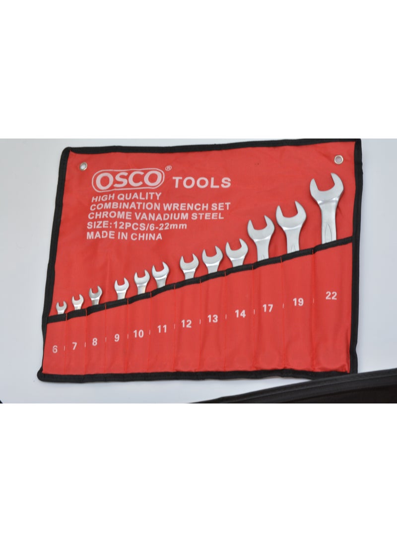 OSCO-TOOLS Osco Combination Wrench Set  – 12 Pieces, sizes from 6mm to 22mm, is a complete toolkit for any workshop or home; crafted from high-quality, rust- and corrosion-resistant materials, it offers durability and strength with a practical design for precise and efficient fastening tasks. - Image 4