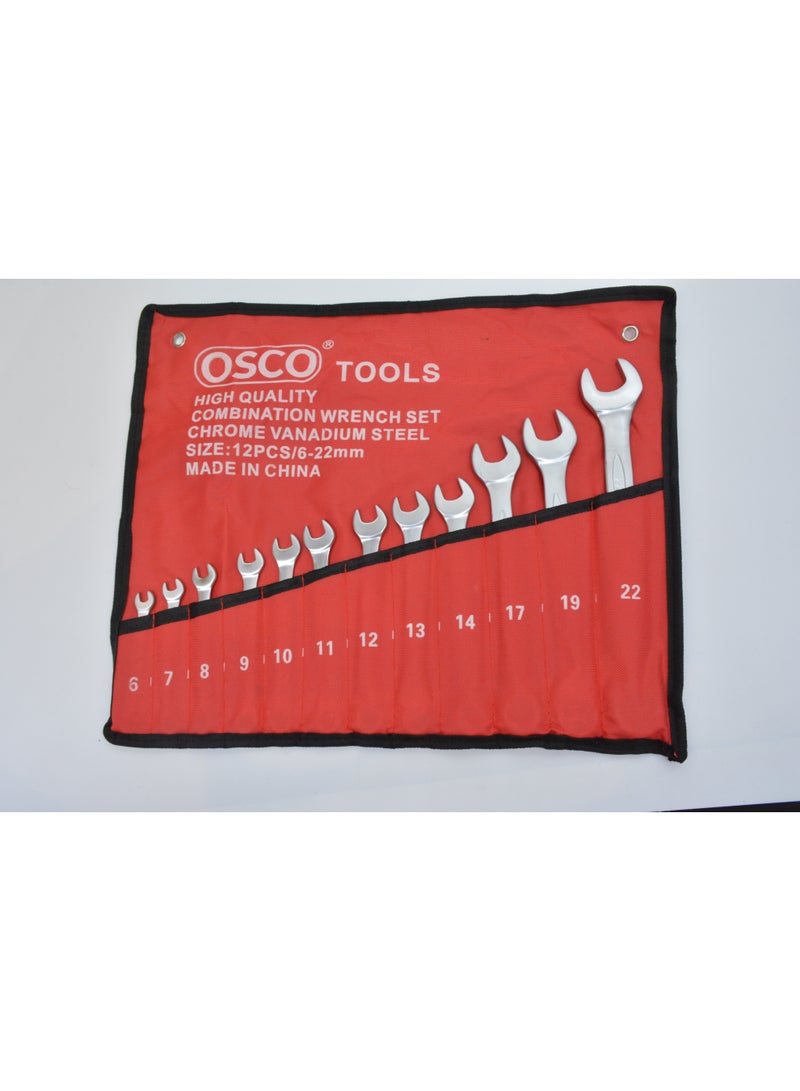 OSCO-TOOLS Osco Combination Wrench Set  – 12 Pieces, sizes from 6mm to 22mm, is a complete toolkit for any workshop or home; crafted from high-quality, rust- and corrosion-resistant materials, it offers durability and strength with a practical design for precise and efficient fastening tasks. - Image 3