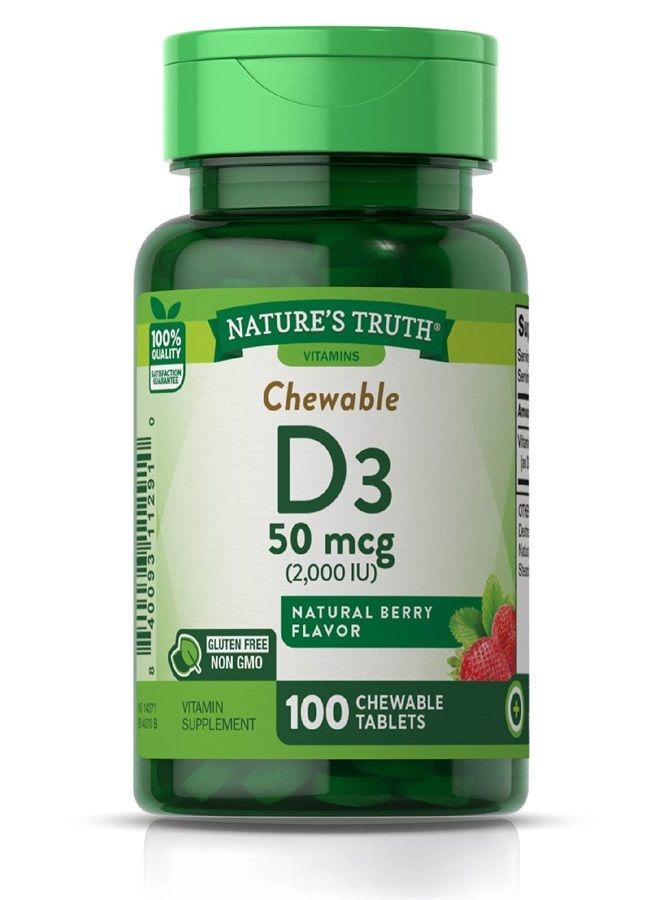Chewable Vitamin D3 2,000 IU | 100 Tablets | Berry Flavor | Vegetarian, Non-GMO, Gluten Free