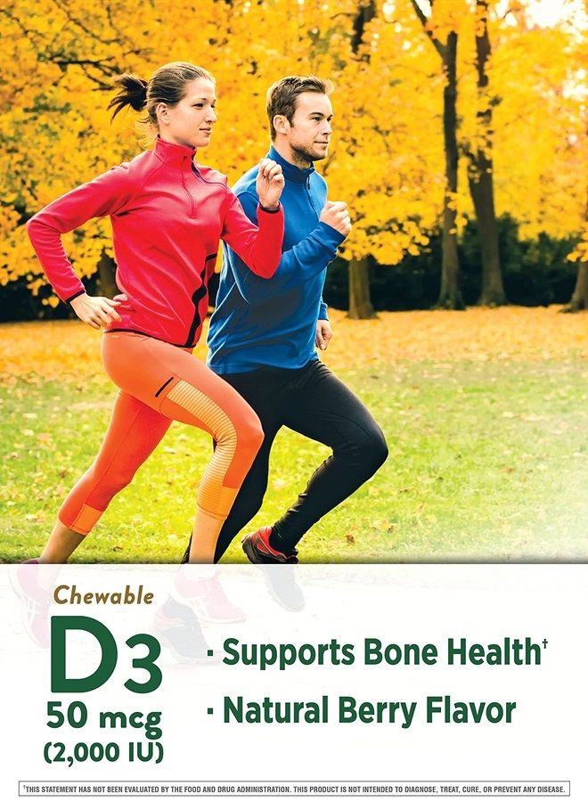 Chewable Vitamin D3 2,000 IU | 100 Tablets | Berry Flavor | Vegetarian, Non-GMO, Gluten Free