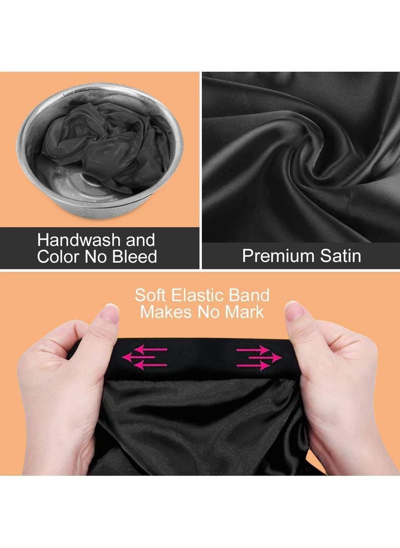 NIBEMINENT Satin Bonnet Sleep Cap Silk for Natural Hair Long Extra Large Bonnets Women Night Wide Elastic Band Very Soft Comfortable Black+Red  - Image 5
