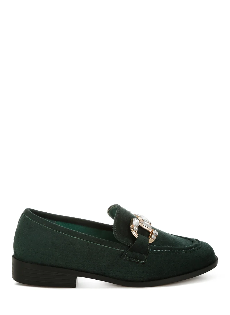 London Rag Diamante Embellished Horsebit Loafers in Green