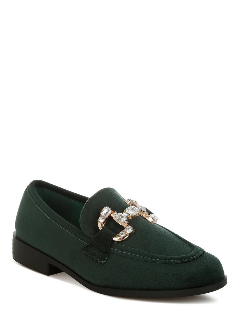 London Rag Diamante Embellished Horsebit Loafers in Green