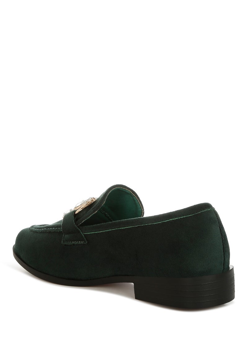 London Rag Diamante Embellished Horsebit Loafers in Green  - Image 3