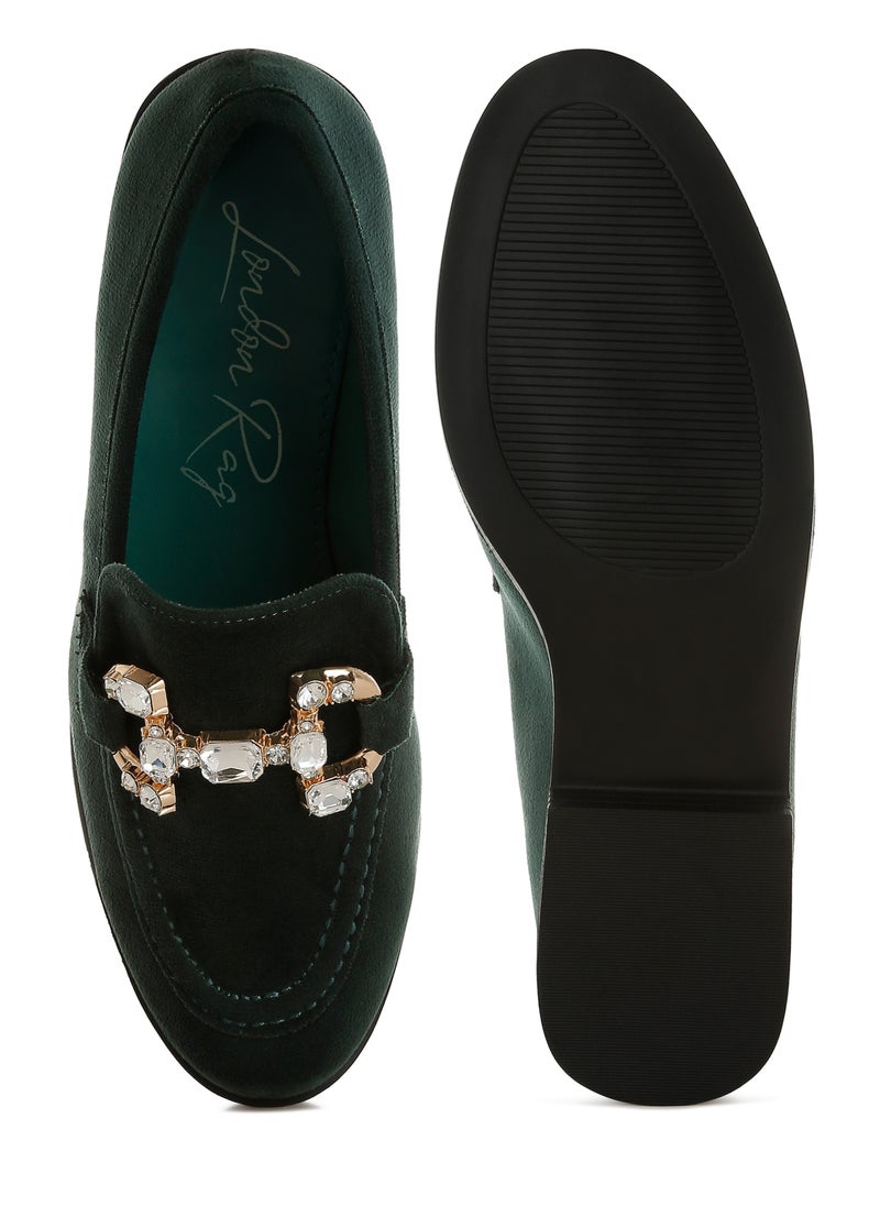 London Rag Diamante Embellished Horsebit Loafers in Green  - Image 4