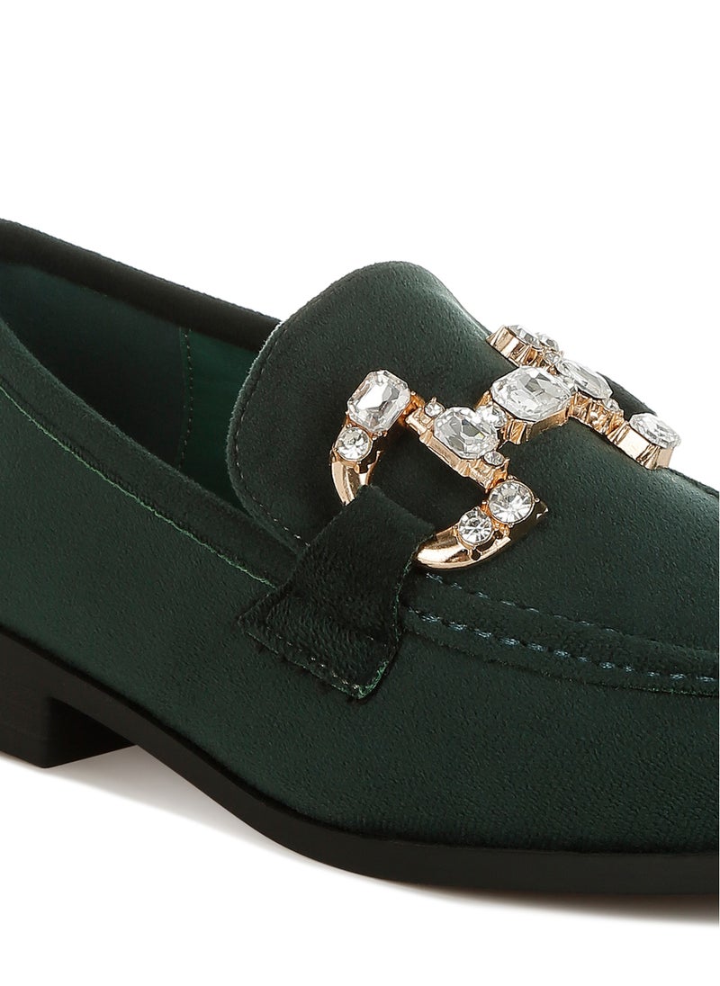 London Rag Diamante Embellished Horsebit Loafers in Green  - Image 5