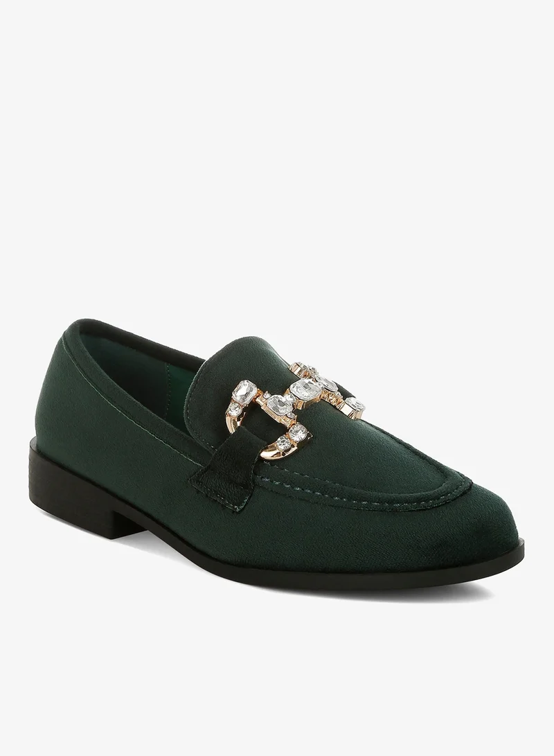 London Rag Green Diamante Embellished Horsebit Loafers in Green for Women | Best Price UAE