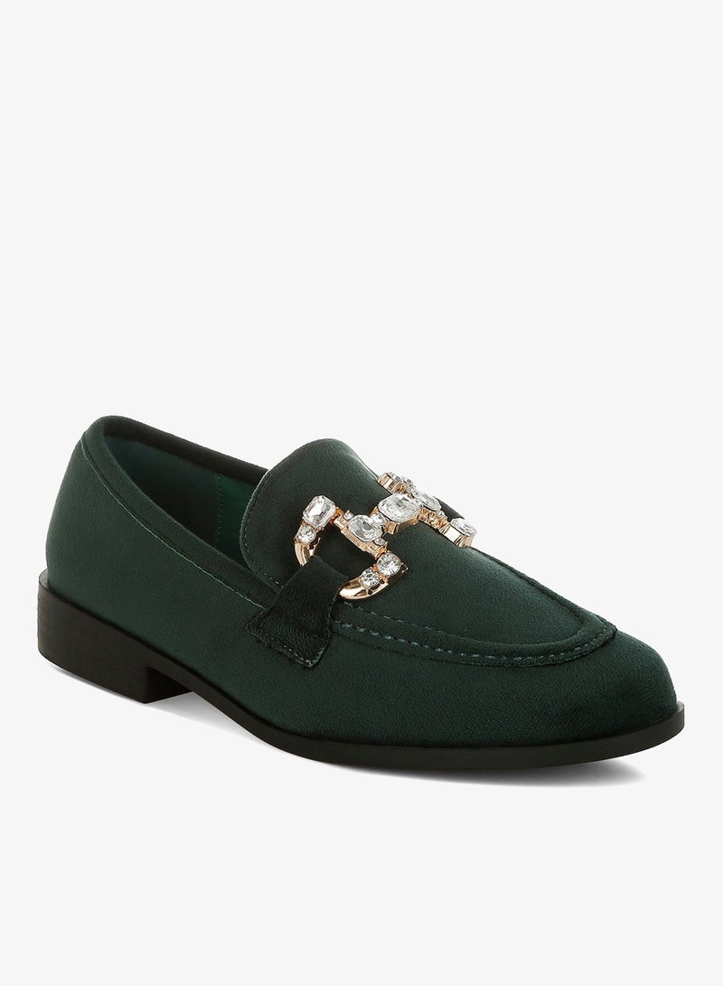 London Rag Diamante Embellished Horsebit Loafers in Green - Image 2