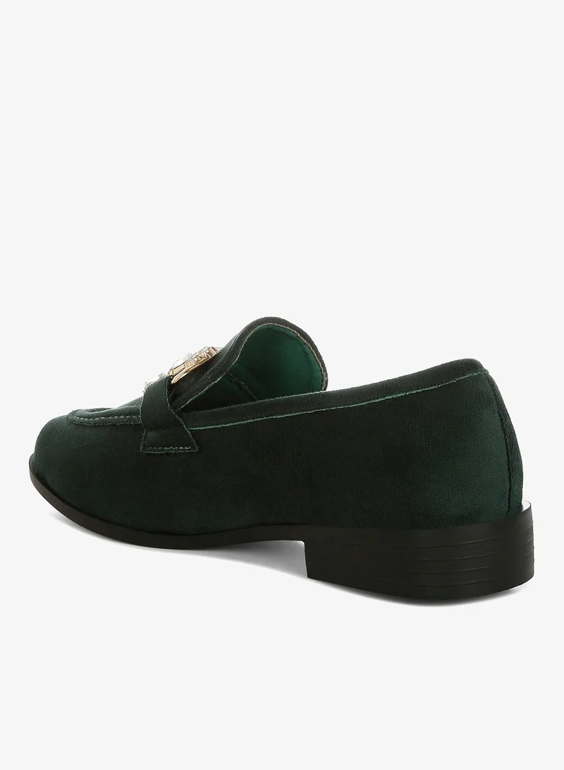 London Rag Green Diamante Embellished Horsebit Loafers in Green for Women | Best Price UAE