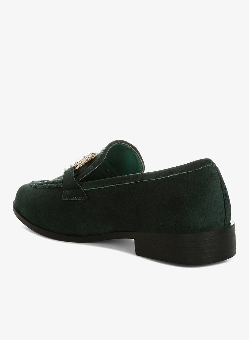 London Rag Diamante Embellished Horsebit Loafers in Green - Image 3