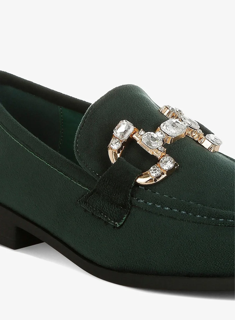 London Rag Green Diamante Embellished Horsebit Loafers in Green for Women | Best Price UAE