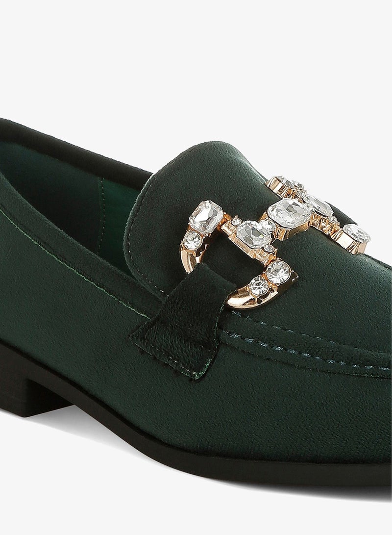 London Rag Diamante Embellished Horsebit Loafers in Green - Image 5