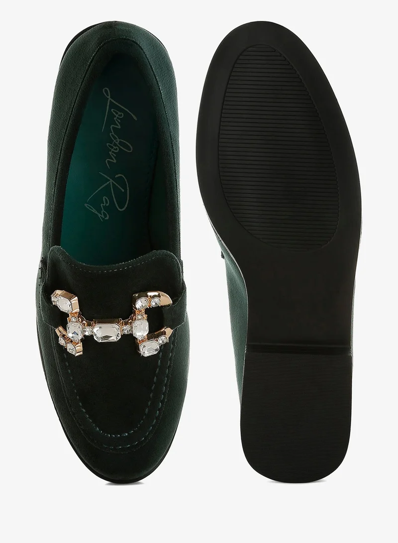 London Rag Green Diamante Embellished Horsebit Loafers in Green for Women | Best Price UAE
