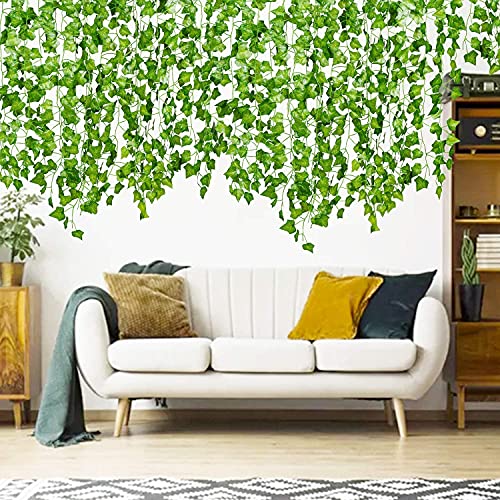 Dekorly Artificial Green Leaf Vine Money Plant Hanging, Artificial Ivy Leaves, Artificial Creeper Leaf Vine, Artificial Ivy Foliage, Ivy Wall Decor,Roof Decor | Each Plant 6 Feet (Green-B, 12) - Image 1