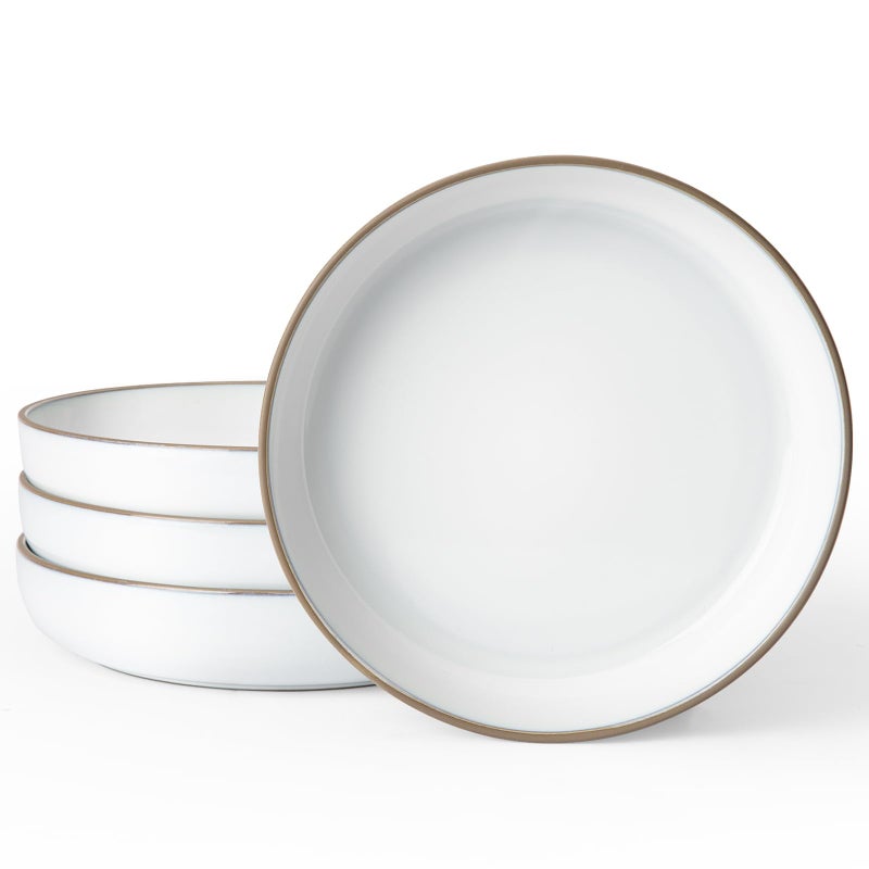 famiware Nature Pasta Bowls Set of 4, 8.5 inch Salad Bowl, Serving Bowls for Kitchen, Bowl Set, Dishwasher and Microwave Safe, Snowy White - Image 1