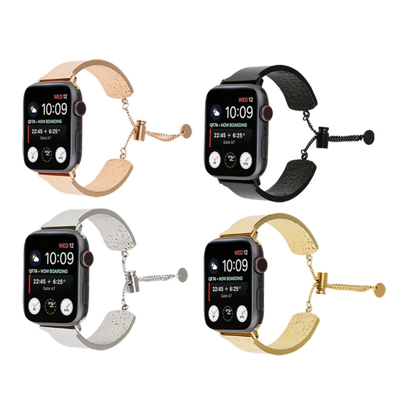 Simple 316 Stainless Steel Embossed Bracelet Watch Band for Apple Watch Series 7 41mm / 6 & SE & 5 & 4 40mm / 3 & 2 & 1 38mm(Gold)