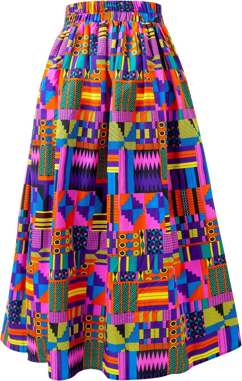 SHENBOLEN Women African Print Skirt Ankara Maxi Skirt Dashiki Skirt(One Size,N) - Image 2