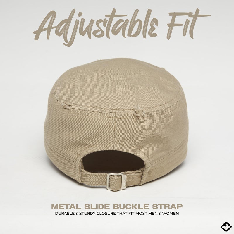 Funky Junque Distressed Military Hat â€“ Newsboy Hats for Women, Short Brim Army Baseball Cap, Womens Cadet Hat Trendy Style - Khaki - Image 5