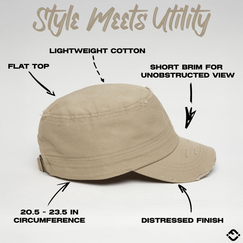 Funky Junque Distressed Military Hat â€“ Newsboy Hats for Women, Short Brim Army Baseball Cap, Womens Cadet Hat Trendy Style - Khaki - Image 3