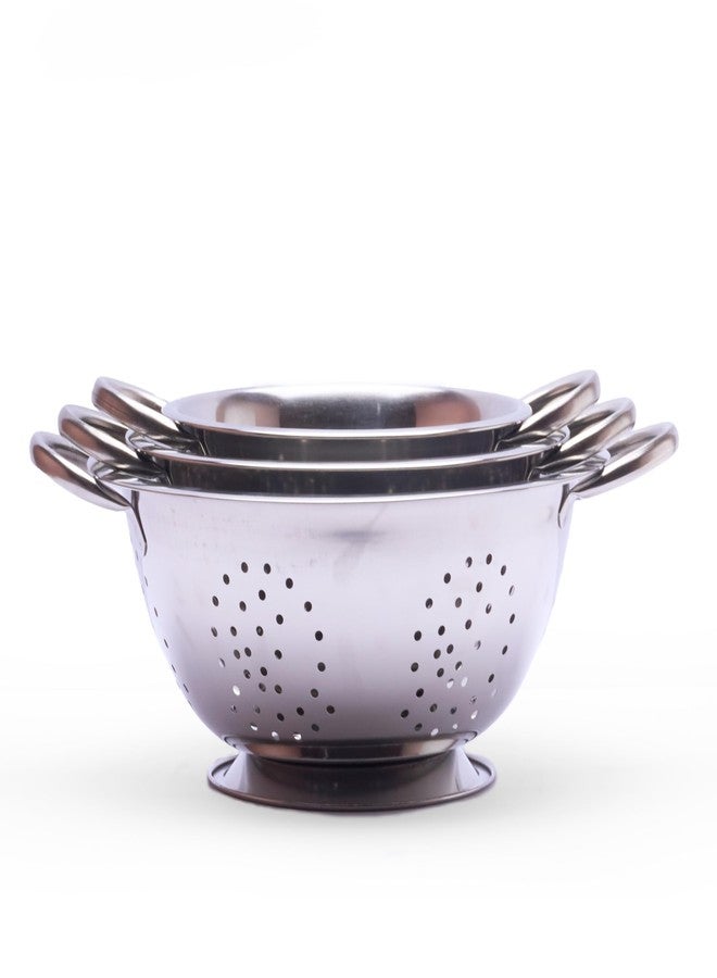 Amco 3-Piece Stainless Steel Colander Set - Multiple Sizes - 1.5, 3, 5 Quart - Durable, Professional Grade Design with Handles for Easy Transfer - Ideal Kitchen Strainer for Cooking & Washing - Image 2