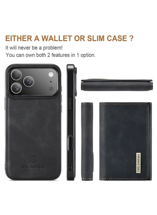 Dg Ming Leather Wallet Phone Cases Compatible with iPhone 17 Pro Max Case with Card Holder Men 6.9" 2 in 1 Detachable Back Cover (Black, IP 17 Pro Max) - Image 2