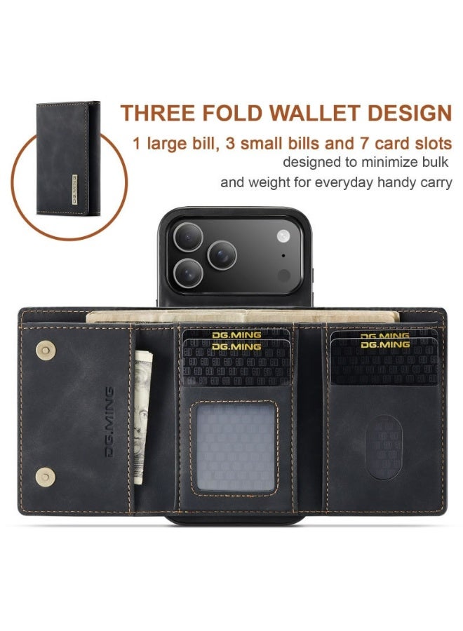Dg Ming Leather Wallet Phone Cases Compatible with iPhone 17 Pro Max Case with Card Holder Men 6.9" 2 in 1 Detachable Back Cover (Black, IP 17 Pro Max) - Image 3