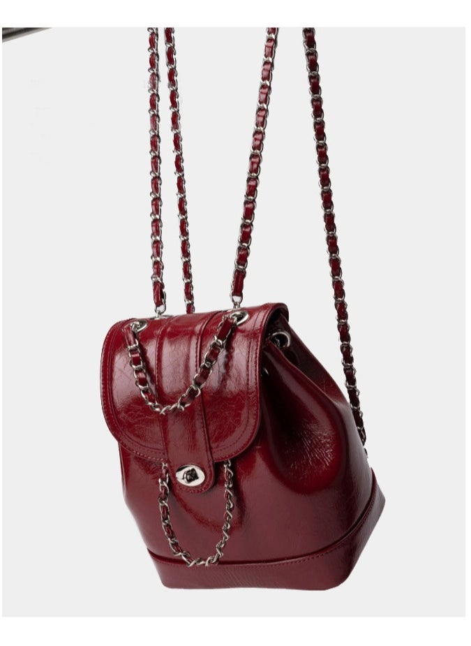 Generic Xiaoxiangfeng Women's Korean Leather Chain Backpack Flap Buckle Design For Large Capacity Handbag Fashionable And Versatile Diamond Grid Chain Exquisite Backpack  - Image 1