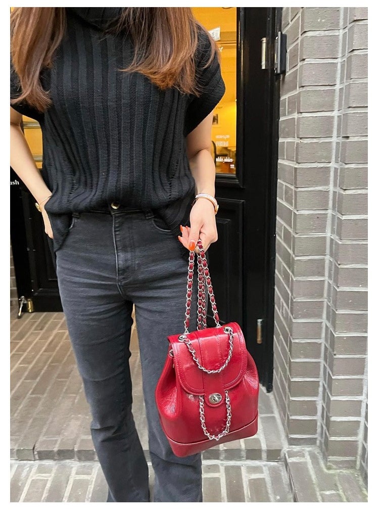 Generic Xiaoxiangfeng Women's Korean Leather Chain Backpack Flap Buckle Design For Large Capacity Handbag Fashionable And Versatile Diamond Grid Chain Exquisite Backpack  - Image 4