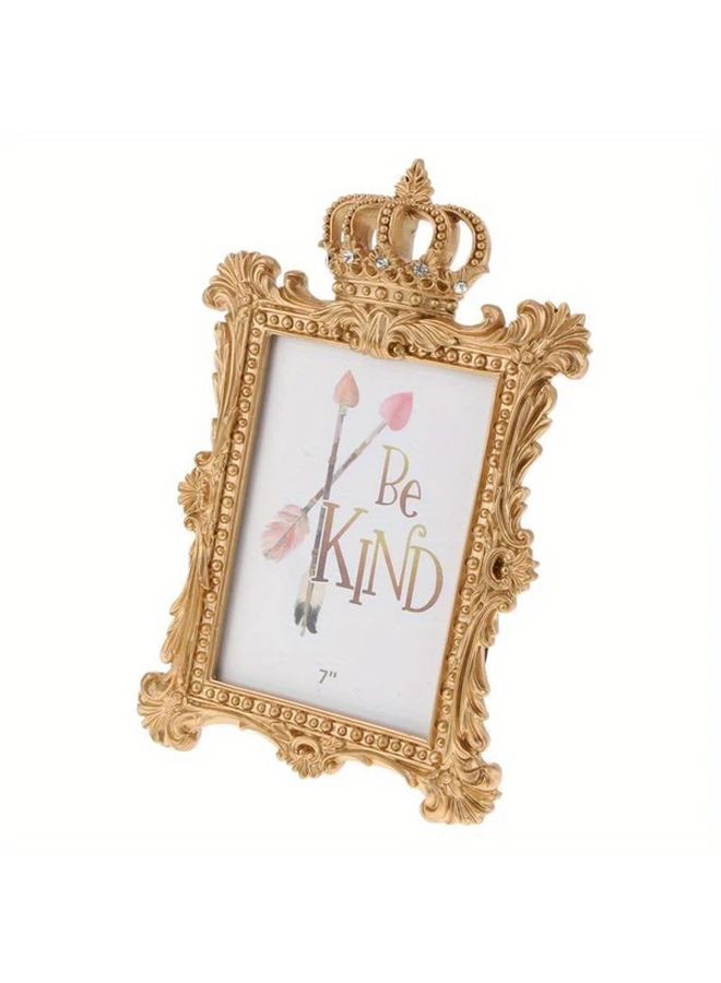 Golden Golden Crown Resin Photo Frame Baroque Luxury Vertical Desktop Decor With Ornate Carvings 7 Inch Rectangle Frame For Home And Office Display Elegant Home Decor Intricate Carving Detail Tabletop Display Detailed Craftsmanship Gift Shoppers - Image 1