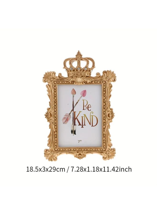 Golden Golden Crown Resin Photo Frame Baroque Luxury Vertical Desktop Decor With Ornate Carvings 7 Inch Rectangle Frame For Home And Office Display Elegant Home Decor Intricate Carving Detail Tabletop Display Detailed Craftsmanship Gift Shoppers - Image 3