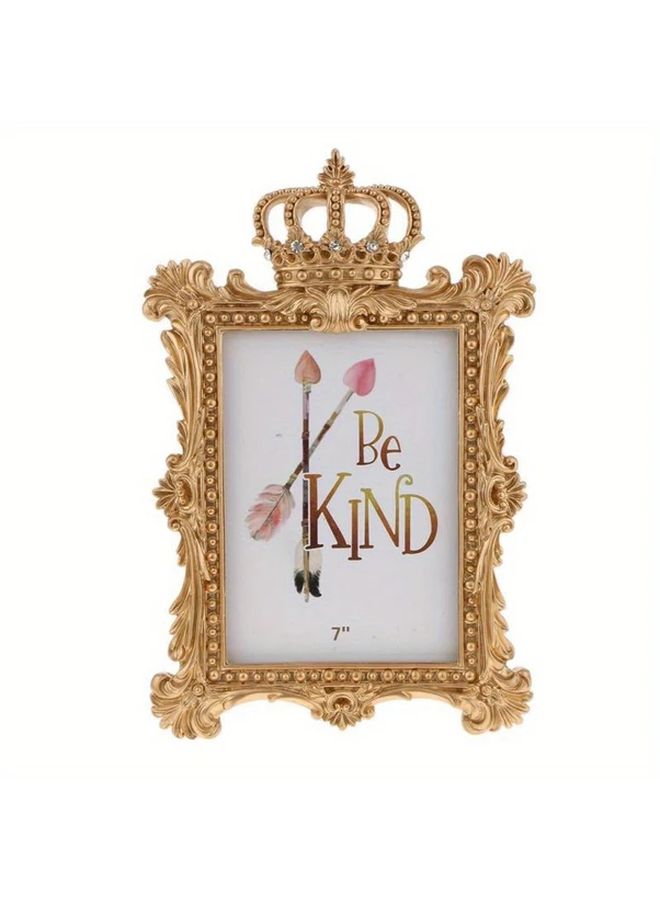 Golden Golden Crown Resin Photo Frame Baroque Luxury Vertical Desktop Decor With Ornate Carvings 7 Inch Rectangle Frame For Home And Office Display Elegant Home Decor Intricate Carving Detail Tabletop Display Detailed Craftsmanship Gift Shoppers - Image 2