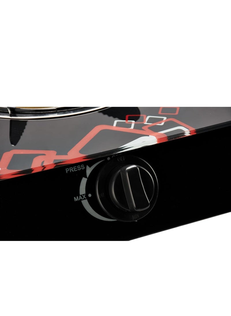 مايكروبلس موقد غاز ثنائي الشعلات مع إشعال تلقائي | سطح زجاجي | تصميم صغير | Ps-8006 | أجهزة مطبخ | - Image 3