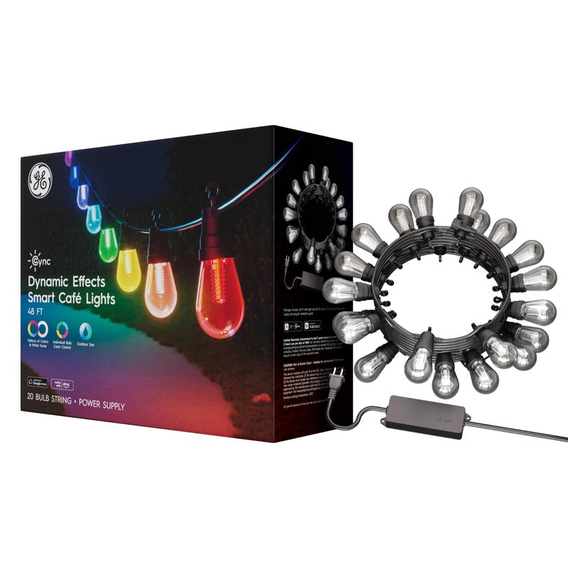 GE Cync Dynamic Effects Smart Cafe Lights Color Changing Patio String Lights Compatible with Alexa and Google 48ft