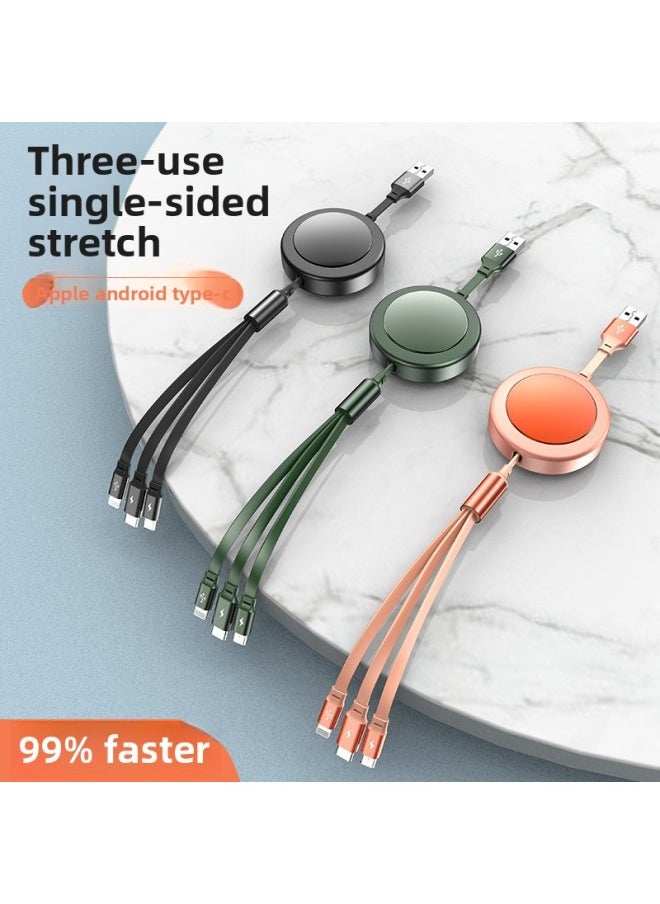 Generic - One-to-three Retractable Fast Charging Data Cable For Apple Type-c Android Single-pull Three-in-one Mobile Phone Charging Cable-Color:Gray Black-Model:XD-S022P - Image 1