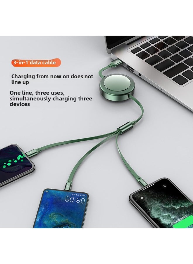 Generic - One-to-three Retractable Fast Charging Data Cable For Apple Type-c Android Single-pull Three-in-one Mobile Phone Charging Cable-Color:Gray Black-Model:XD-S022P - Image 1